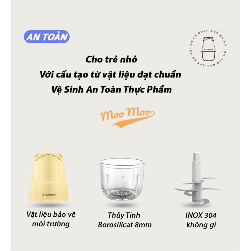 Máy xay 0,3 lít HUYNDAI 6 lưỡi tích điện, cối thuỷ tinh siêu bền