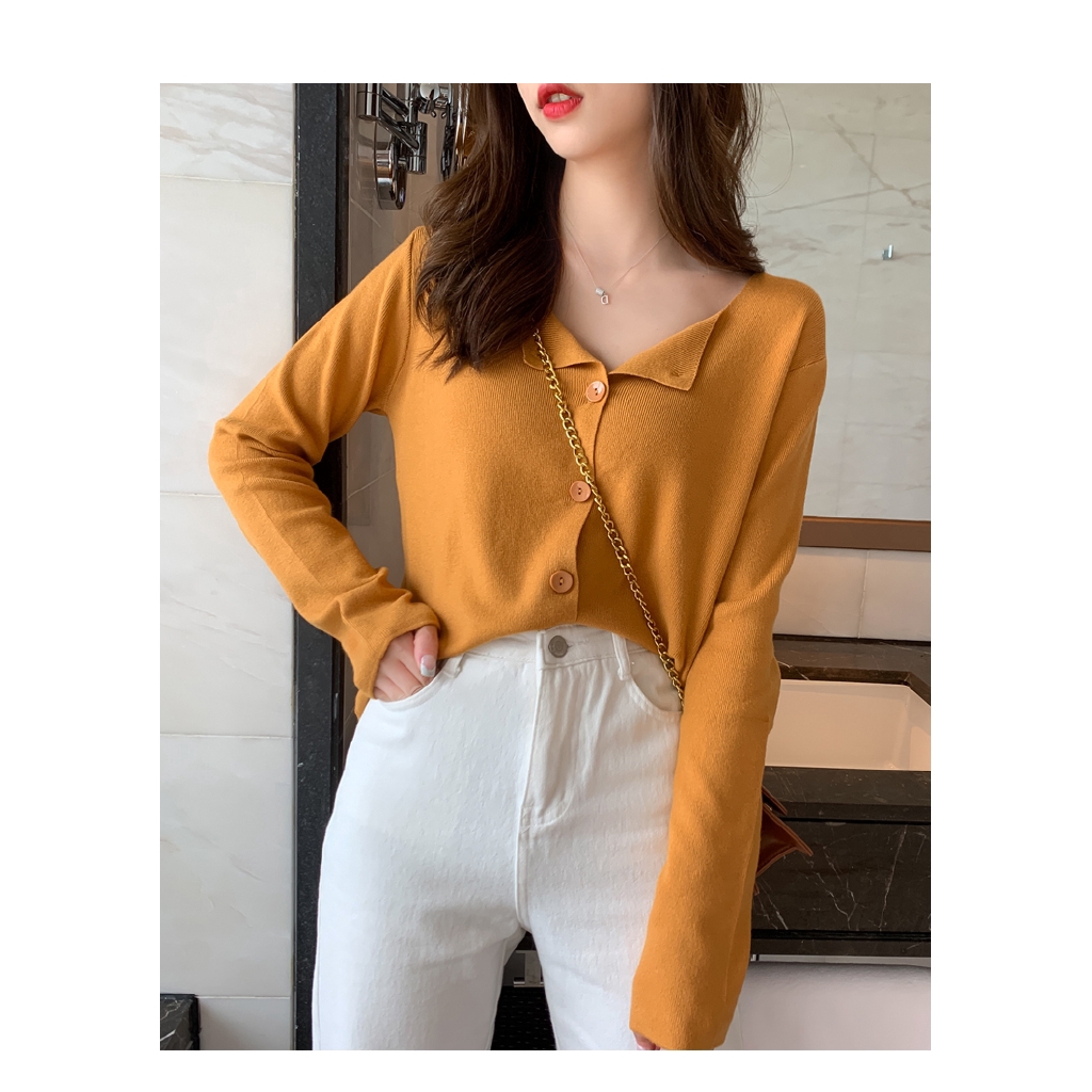 SUXI Áo khoác cardigan dệt kim dài tay màu trơn form rộng thời trang mùa thu cho nữ