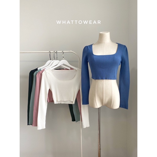 Áo knit croptop tay dài cổ vuông vải dày dặn 5 màu