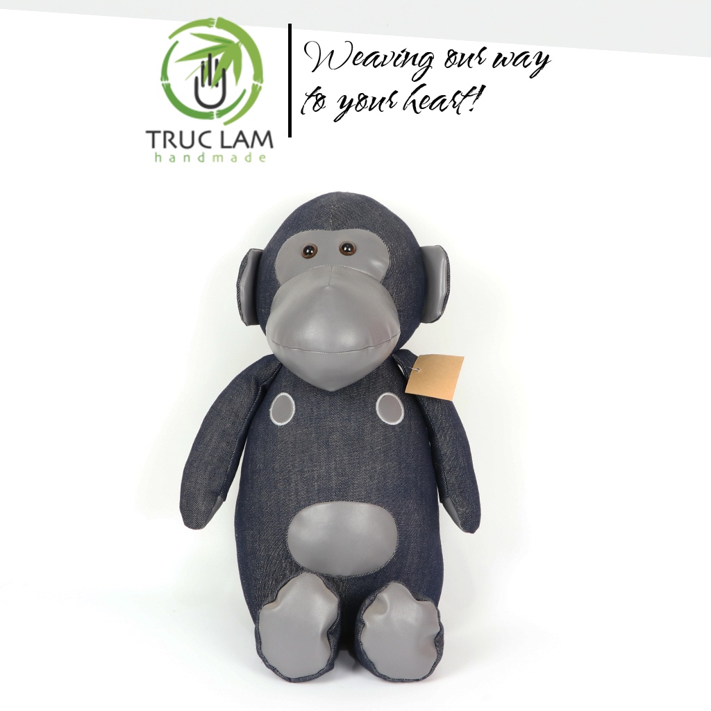 Đồ Chơi Cho Bé Thú Nhồi Bông Hình Con Khỉ Vải Denim Phối Da Bông Gòn Cao Cấp – Trúc Lâm Handmade