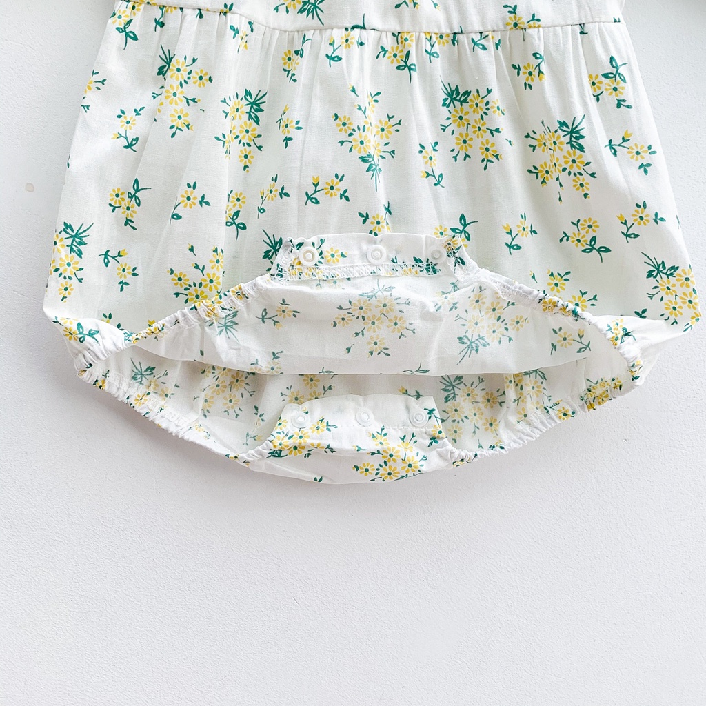 Bộ Áo Liền Quần Tay Dài In Hoa + Mũ Dễ Thương Cho Bé Gái Sơ Sinh