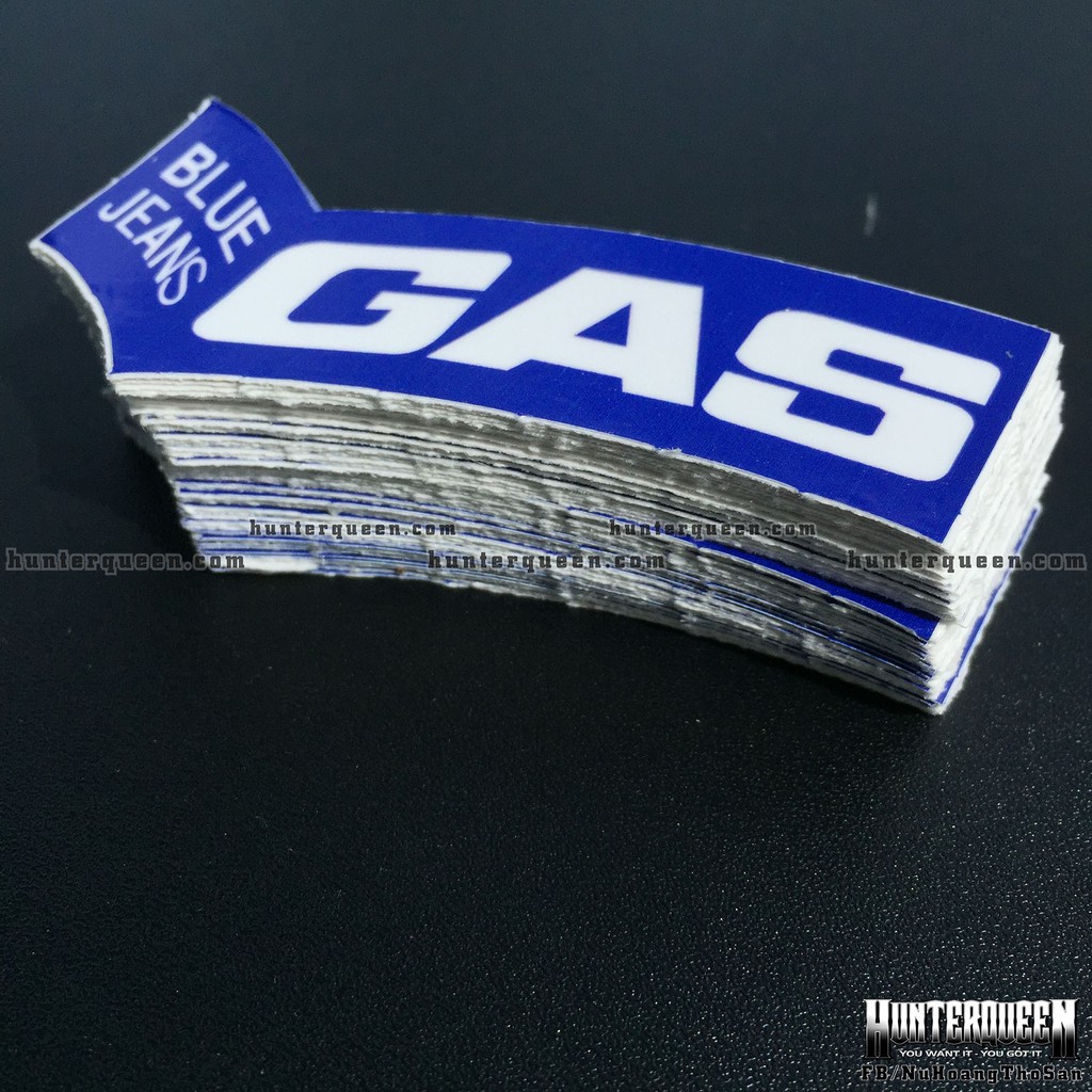 Logo GAS[7.9x3.3cm] trắng xanh. Hình dán decal siêu dính, chống nước, tem đua trang trí