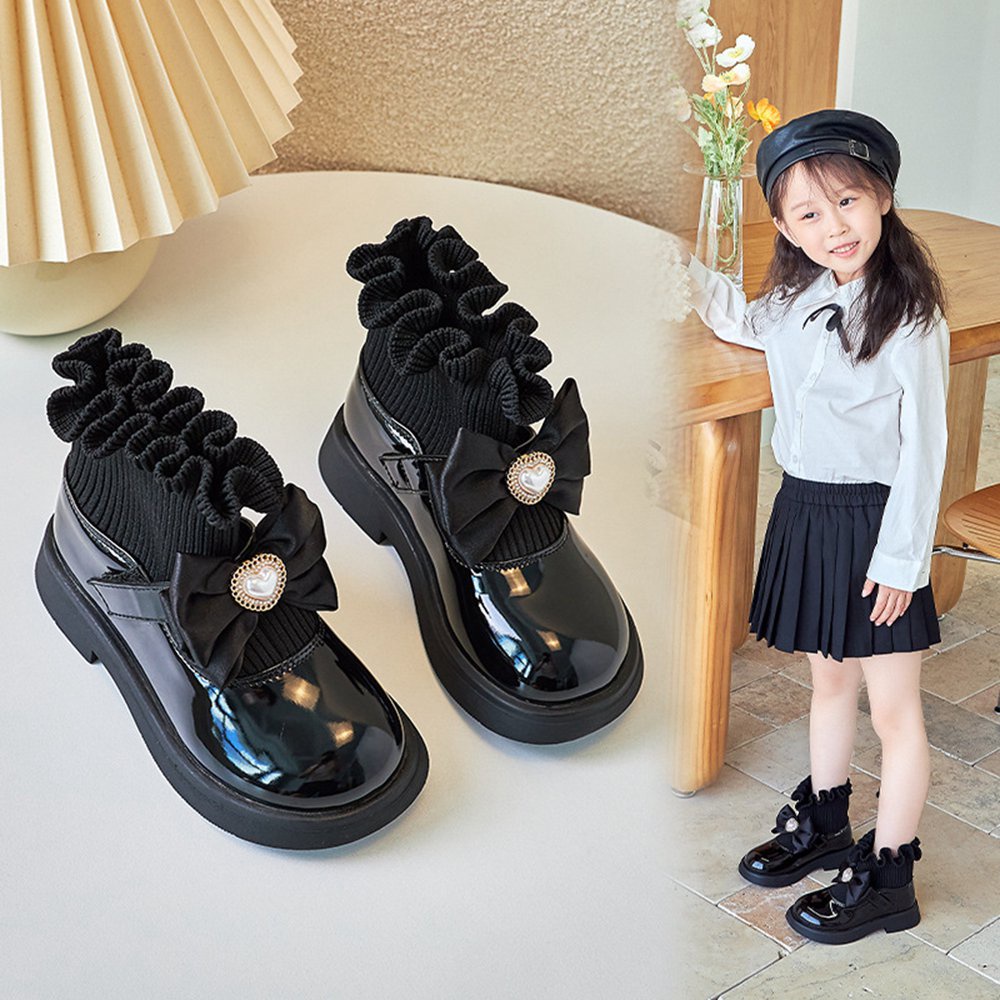Giày Bốt Cổ Cao Chống Trượt Màu Đen / Be Thời Trang Cho Bé Gái 4-12 Tuổi