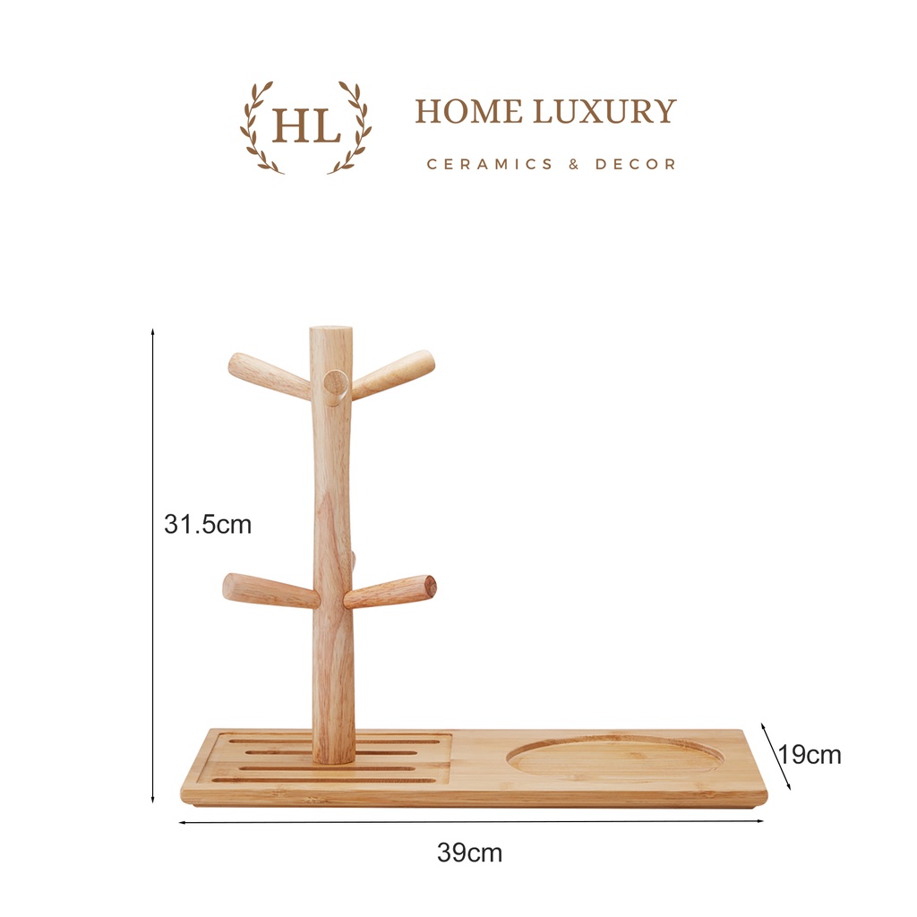 Giá treo úp cốc gỗ cao cấp Home Luxury Decor | GIÁ ÚP LY NGƯỢC CHẤT LIỆU GỖ TRE CAO CẤP KÈM KHAY TRE
