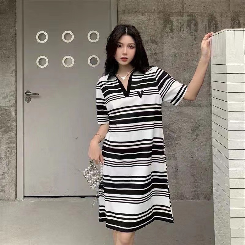 Đầm/ Áo thun PERTY tay ngắn cổ chữ V phong cách Hàn Quốc thời trang mùa hè thanh lịch dành cho nữ