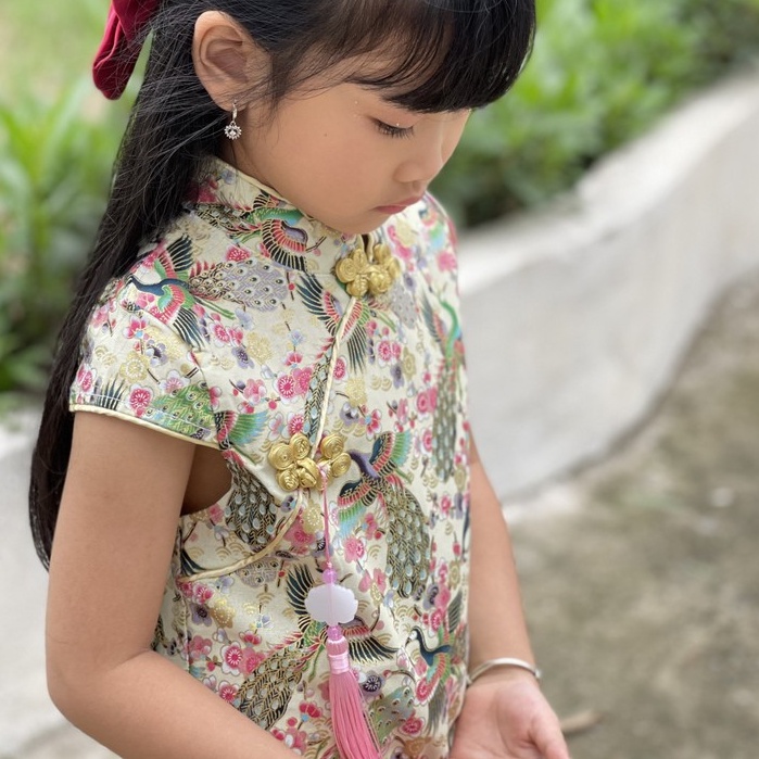 Đầm Sườn Xám Cách Tân Tay Ngắn Kiểu Trung Hoa Dễ Thương Cho Bé Gái từ 10kg - 23kg