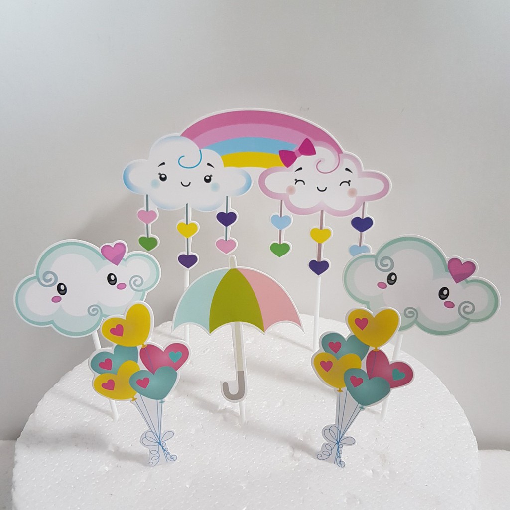 que cắm bánh kem [FREESHIP] set cắm giấy mây cầu vồng mưa