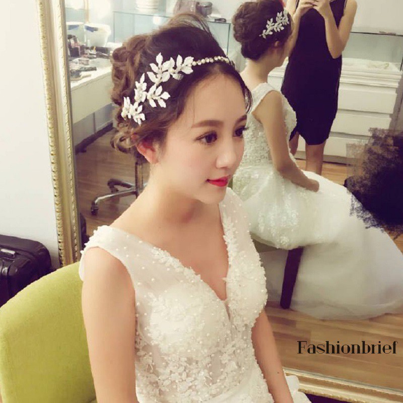 Dây cài tóc kim loại đính ngọc trai giả sang trọng cho cô dâu