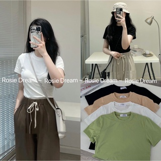 Áo thun trơn cổ tròn nhiều màu basic kiểu croptop, Áo thun ôm màu trơn dáng lửng Rosie Dream Shop