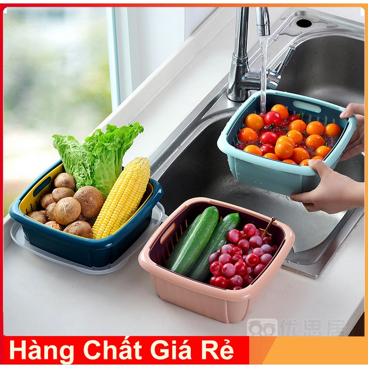 Hộp Bảo Quản Rau Củ Quả, Trái Cây, Thức Ăn Đa Năng 2 Trong 1 Có Rổ Ráo Nước Kèm Nắp Đậy Tiện Dụng