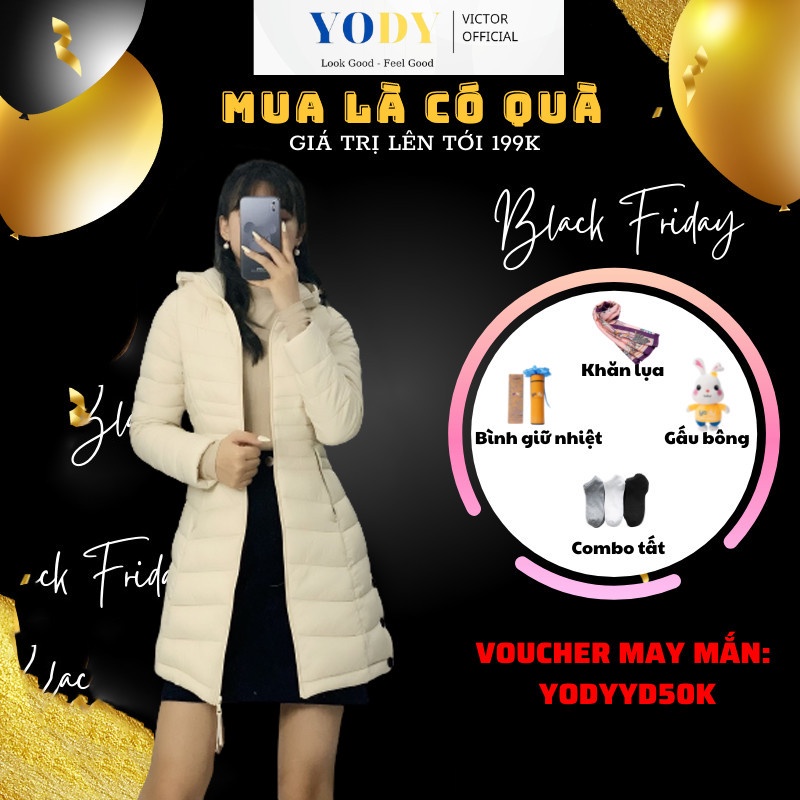 Áo Phao Nữ YODY Dáng Dài Siêu Nhẹ Siêu Ấm, Áo Khoác Nữ Có Mũ PHN4002 | BigBuy360 - bigbuy360.vn