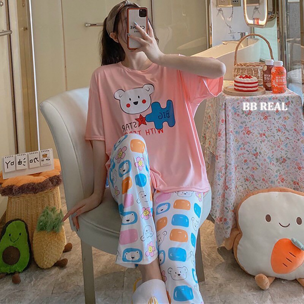 Đồ Bộ Mặc ở Nhà Bộ Đồ Ngủ Nữ Quần Dài Pijama Thun Lạnh Đẹp [CODE 53-56] Freesize Từ 45-55Kg - BB REAL | BigBuy360 - bigbuy360.vn