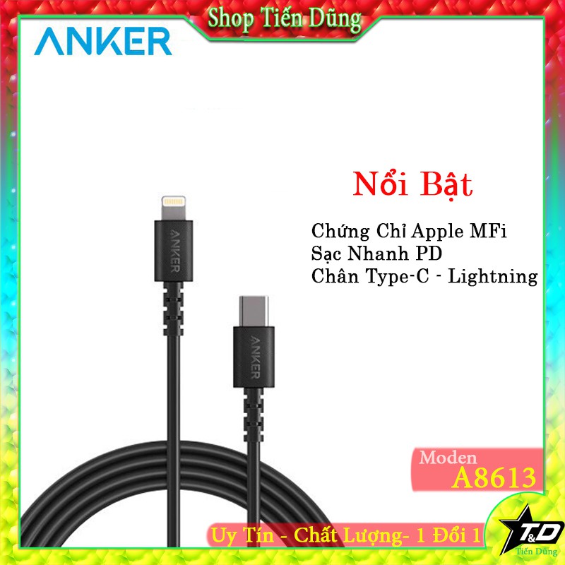 Cáp Anker PowerLine Select Lightning to USB-C dài 1,8m - A8613 - Cáp sạc anker A8613 hỗ trợ sạc nhanh