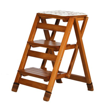 Không cần cài đặt Thang gấp gỗ rắn gia dụng thang nâng cao di động thang gỗ ghế chống trượt thang giá đỡ hoa đa chức năn