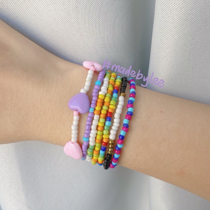 Vòng tay Hạt cườm Handmade làm theo yêu cầu Vòng tay hạt co giãn nhiều màu MADEBYLEE