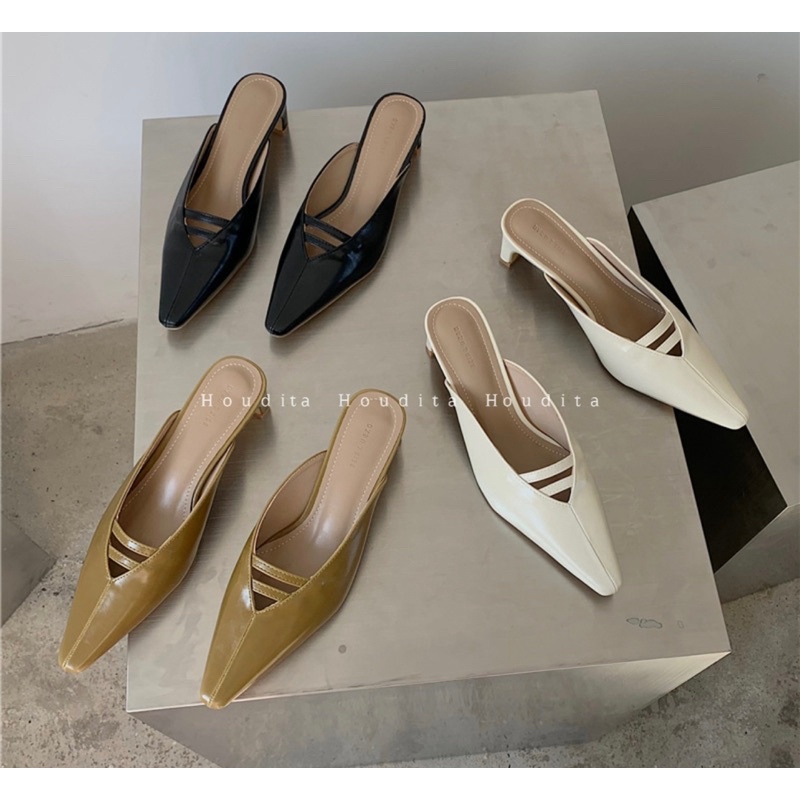 Giày cao gót bít mũi 5 phân slingback da trơn bóng siêu xinh - HOUDITA - SGMN003