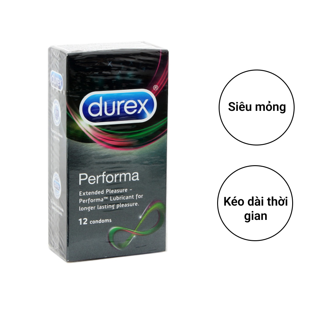 Bao cao su Durex Performa NEW, bcs siêu mỏng chống xuất tinh sớm kéo dài thời gian quan hệ