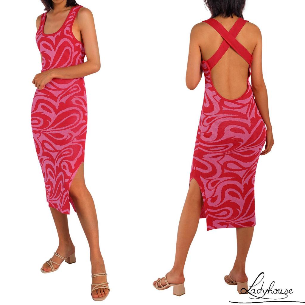 Đầm Maxi Không Tay Hở Lưng In Họa Tiết Quyến Rũ Cho Nữ