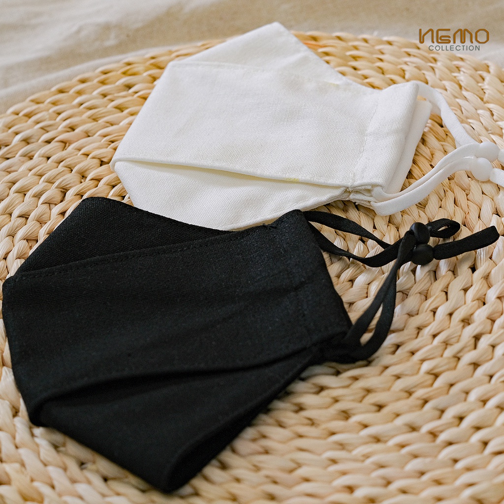 Khẩu Trang Full Linen 2 Lớp kiểu 4D Nemo, Màu Basic, Chống Nắng, Lọc Bụi, Thoáng Khí - KTDLN