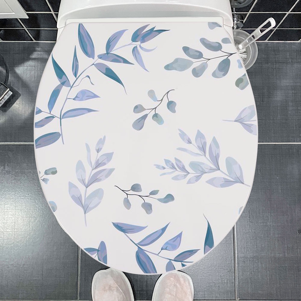 Homebase MOYA nắp bồn cầu đóng êm SLOW CLOSE SS0371A-BLUE LEAF bằng nhựa PP 44X37X4.2CM họa tiết hình lá
