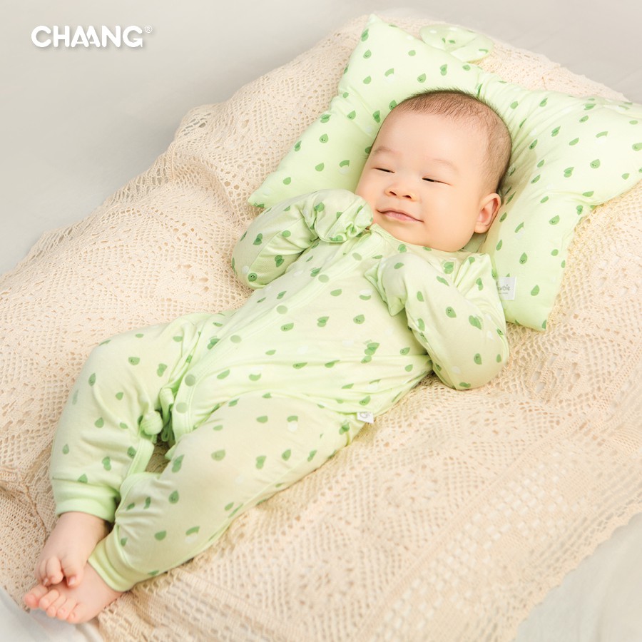 Body sơ sinh dài cúc giữa CHAANG summer xanh lá