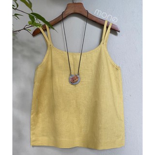 Áo 2 dây basic vàng vải linen tự nhiên