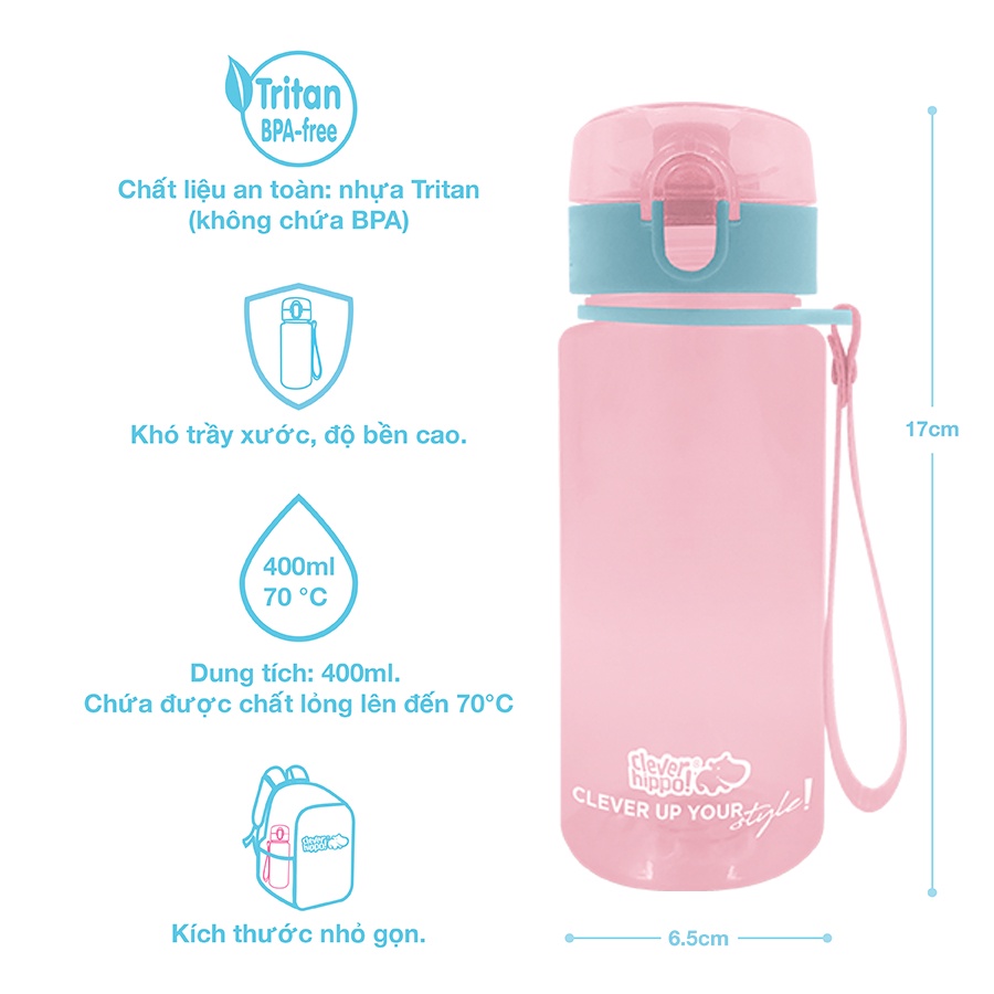 Bình Nước CLEVERHIPPO Sticker Diy - Hồng Aurora WB1102/PINK