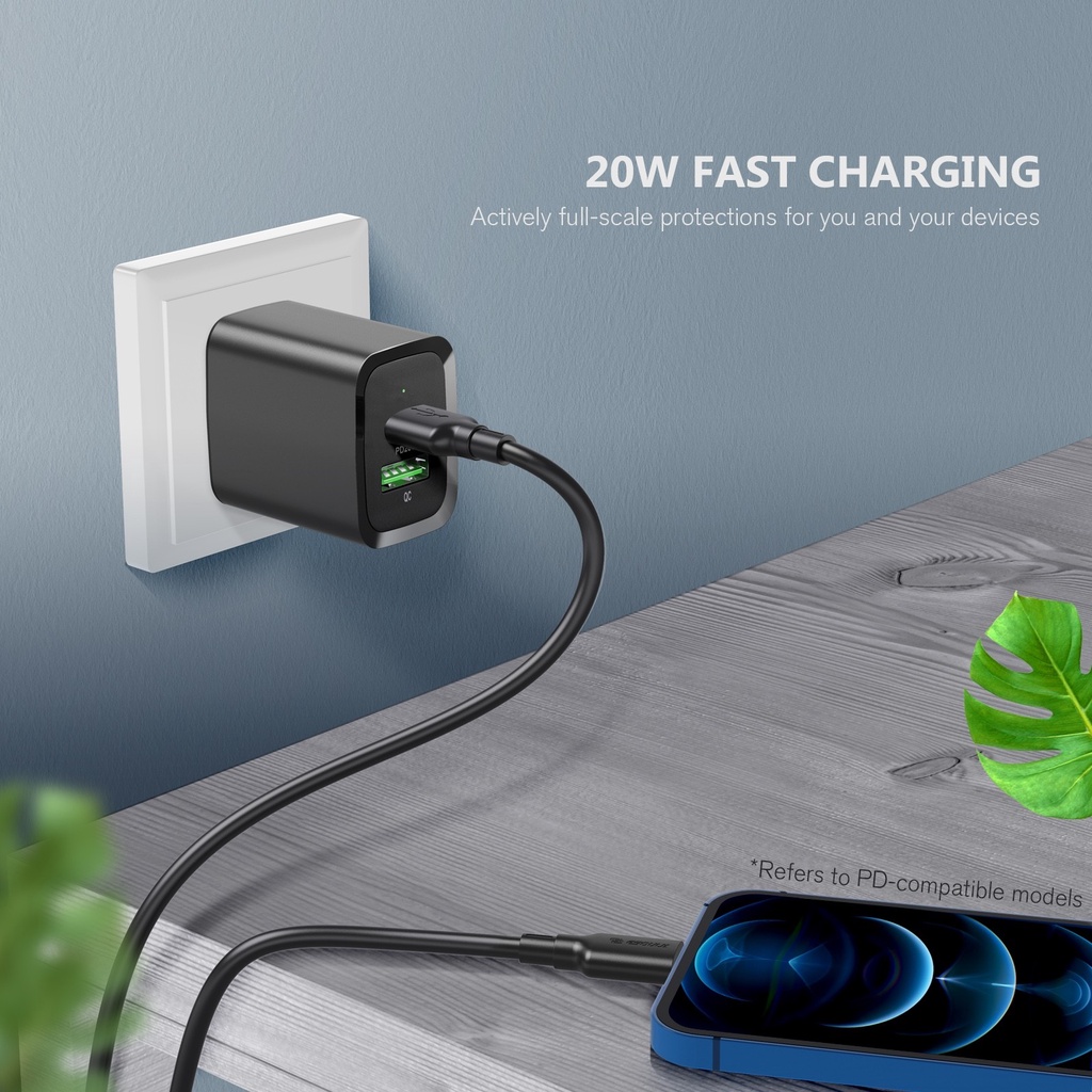 Củ sạc nhanh 2 cổng cao cấp, tích hợp đèn Led - Hàng chính hãng