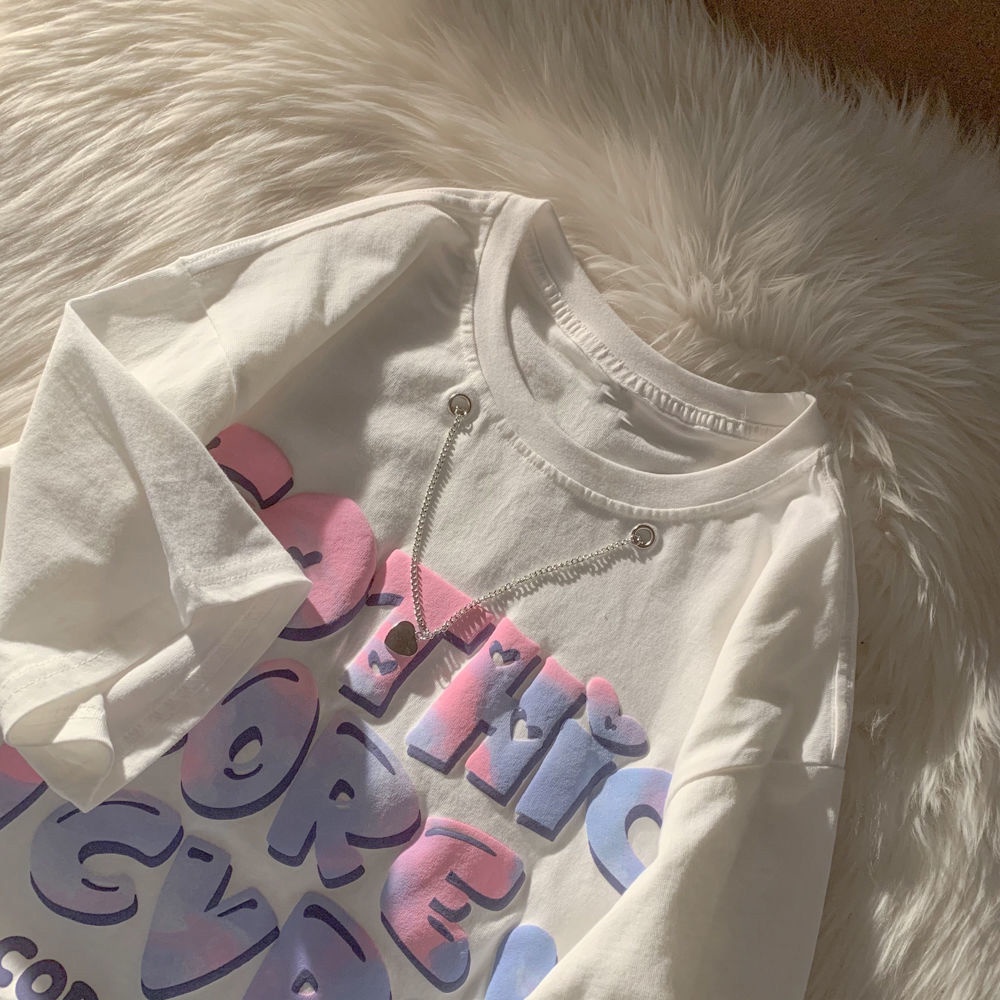 Áo Thun Cotton Dáng Rộng Tay Ngắn In Chữ Mẫu Mới Thời Trang Mùa Hè Dành Cho Nữ 2022