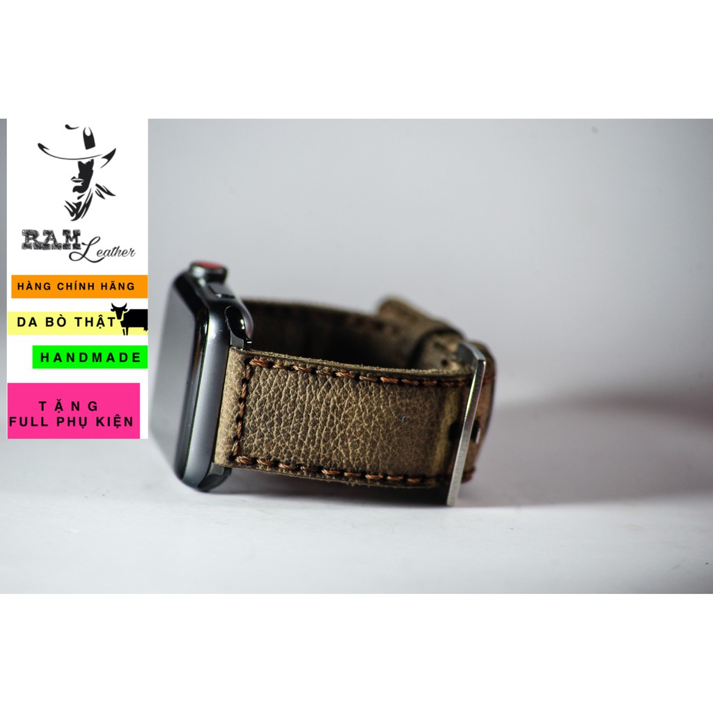 Dây đồng hồ Apple Watch , Iwatch , Iphone Watch Da Bò Sáp Vân Hạt RAM Leather Bauhaus 1959  Bền Đẹp
