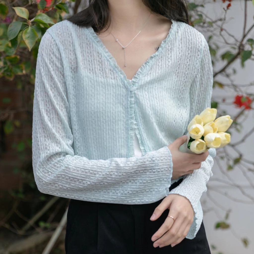 Áo Khoác Cardigan Dáng Ôm Phối Ren Thời Trang Mùa Hè