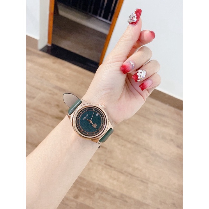 Đồng hồ nữ , đồng hồ guou quai da màu nâu tây lạ độc , sáng tay , thời thượng