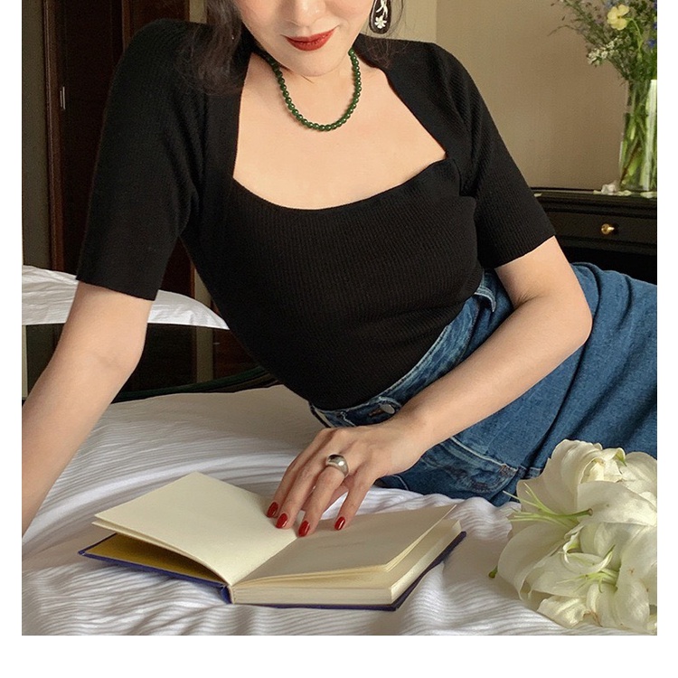 [HOTTREND] Áo Len Mỏng Cổ Vuông Đơn Giản Đi học Đi Chơi Dễ Mặc Dễ Phối_Ôm Dáng Cực Quyến Rũ