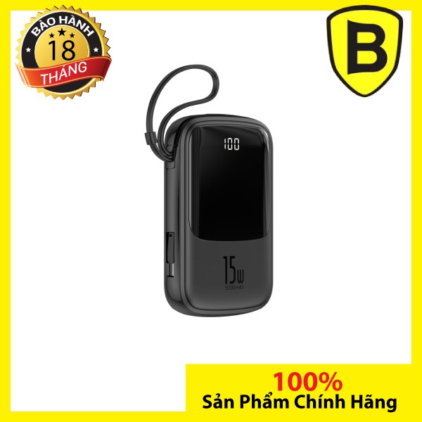 Pin dự phòng Baseus QPow sạc nhanh 15w siêu nhỏ kèm cáp lightning 10000mAh