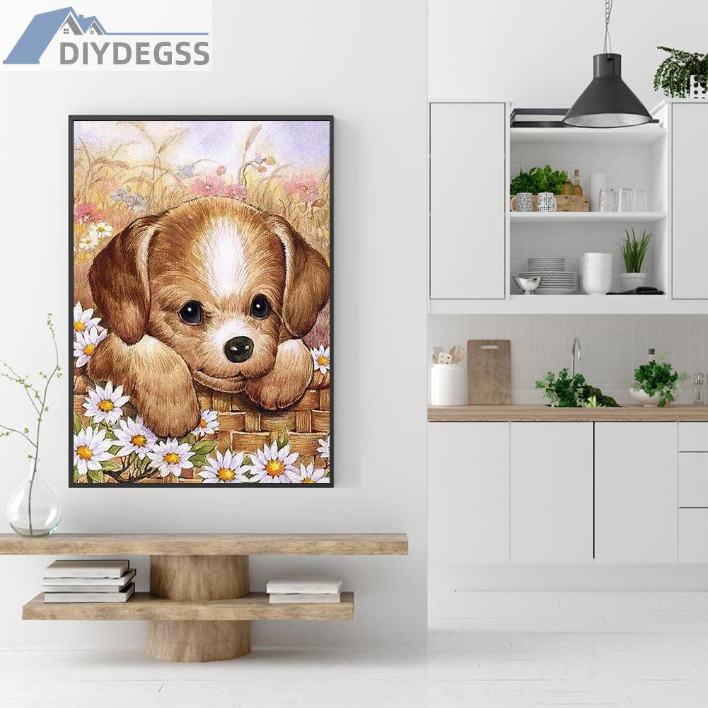 Bộ Tranh Đính Đá 5d Tự Làm Hình Chú Chó Con Đáng Yêu 12.2 30x40cm