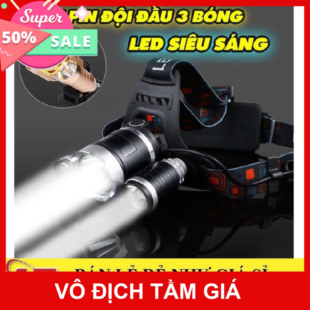 ✔️ GIÁ SỈ - Đèn Pin Đội Đầu 3 Bóng Led - Siêu Sáng, Kèm 2 Pin, Kèm Sạc  sỉ giá tốt mua ngay giảm giá 50% cho khách hàng