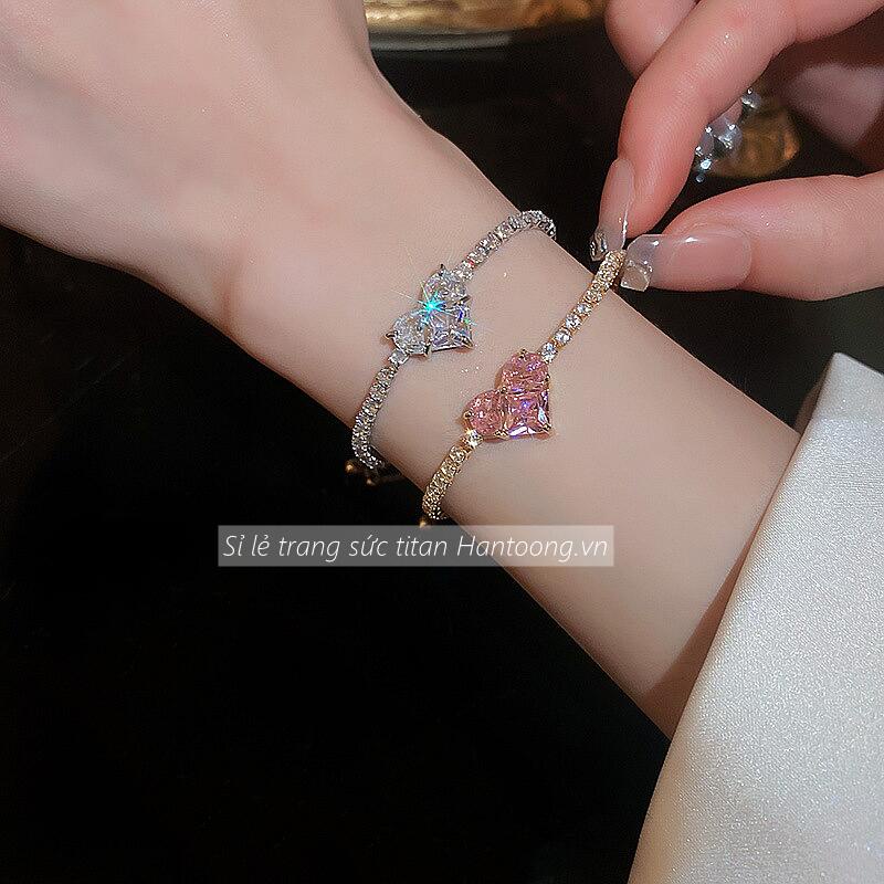 Lắc tay nữ hình trái tim xinh xắn đính đá pha lê cao cấp  thiết kế rút sợi có thể điều chỉnh kích cỡ