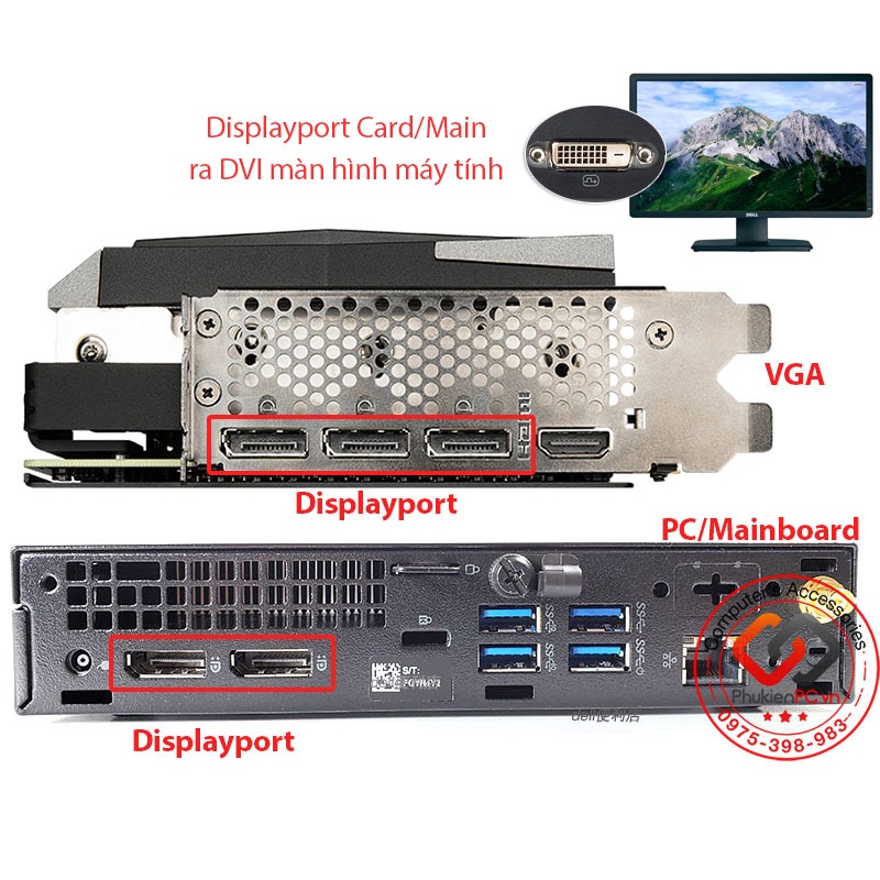 Cáp chuyển đổi Active Displayport sang DVI-D 24+1 Nối VGA máy tính, Laptop, máy đồng bộ ra màn hình giao tiếp DVI-D 24+1