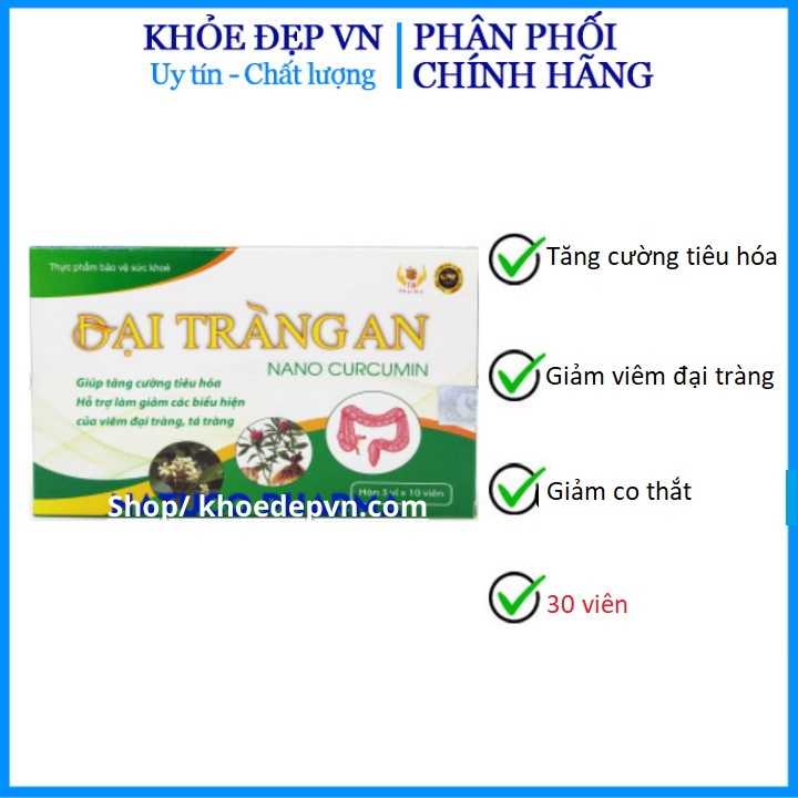 Viên uống Đại Tràng An Nano Curcumin giúp tăng cường hệ tiêu hóa, giảm viêm đại tràng hiệu quả - Hộp 30 viên