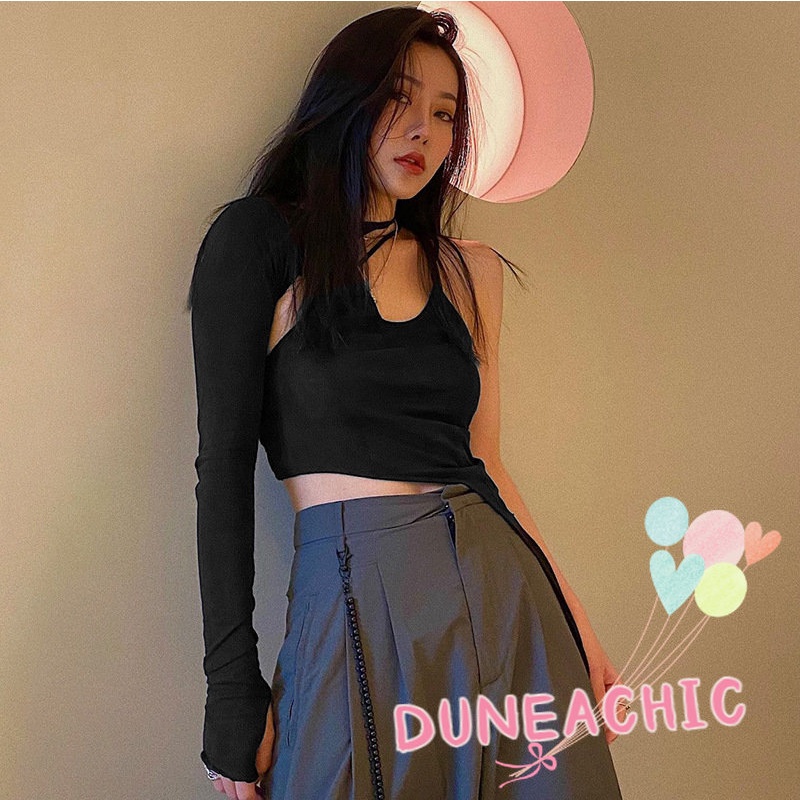 DUNEA Áo Croptop Lệch Vai Thiết Kế Lệch Tà Quyến Rũ Cho Nữ