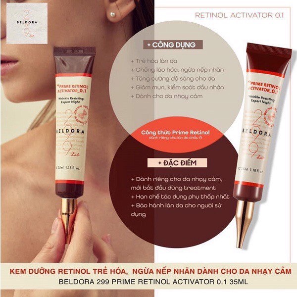 Kem Dưỡng RETINOL BELDORA 0.1 Trẻ Hóa Da Ngăn Ngừa Nếp Nhăn BELDORA 299 PRIME RETINOL ACTIVATOR 0.1 35ML NHẬP KHẨU