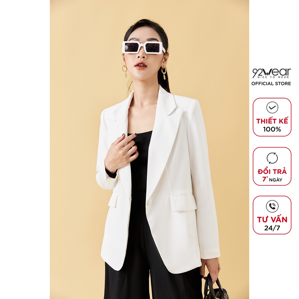 Áo vest nữ dài tay cổ bẻ 92WEAR thiết kế thanh lịch, trẻ trung VDA1805