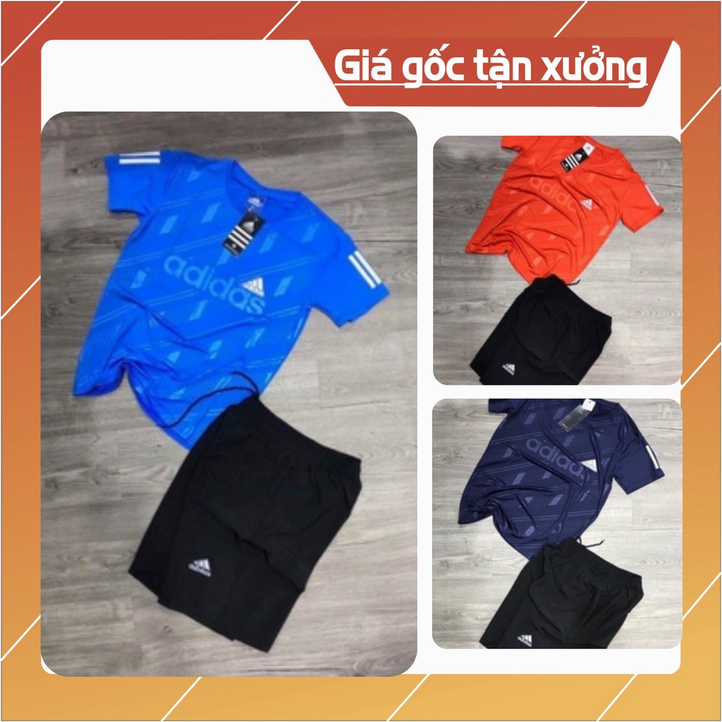 Freeship Bộ thể thao Adidas nam cộc tay chất thun lạnh mềm mịn, Quần áo thể thao nam mùa hè thấm hút mồ hôi siêu mát