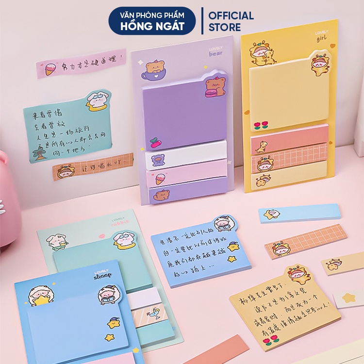 Giấy note cute hoạt hình, giấy ghi chú dễ thương nhỏ gọn nhiều màu 80 tờ đồ dùng học tập văn phòng phẩm GN10