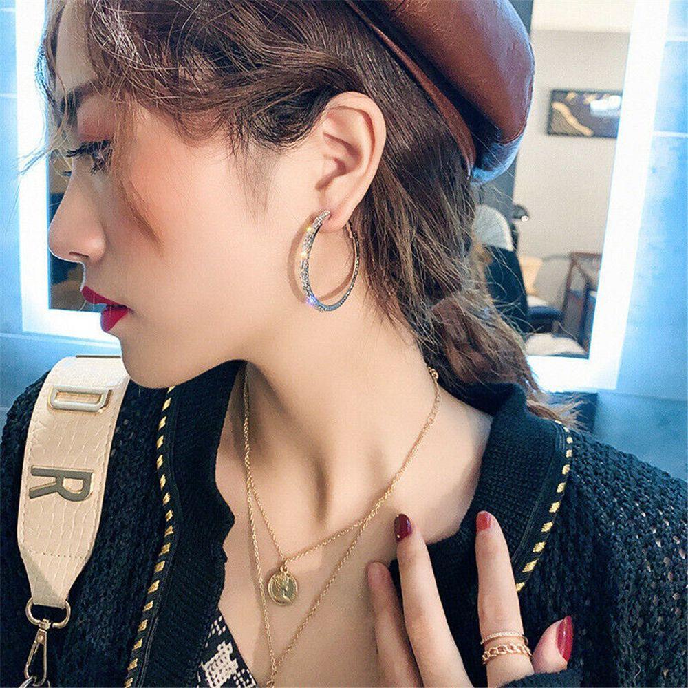 Bông Tai Hình Tròn Đính Đá Sapphire Trắng Thanh Lịch Thời Trang
