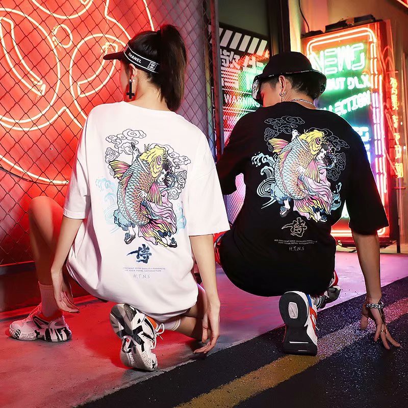 Áo phông Cá Koi họa tiết cổ trang - Áo Unisex ngắn tay - Áo đôi nam nữ