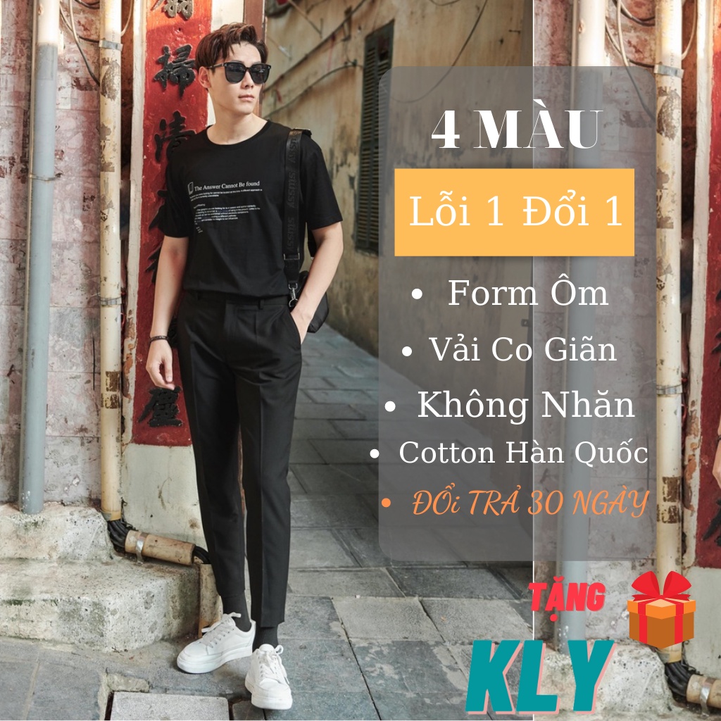 Quần Âu Nam Dáng Hàn Xanh Than Cạp Cao Không Nhăn Quân Tây Vải Nam Công Sở Ống Côn Dáng Ôm Co Giãn - Quần âu KLY