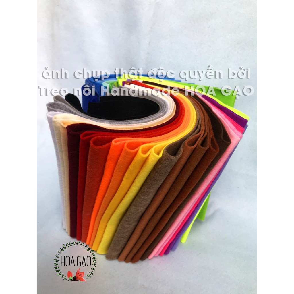 Set vải nỉ mềm làm đồ handmade, vải dạ màu combo 30 tấm nhiều màu khổ 22 cm