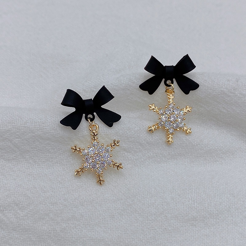 Bông Tai Nơ Đen Bông Tuyết Sang Chảnh ❤️KHÔNG DỊ ỨNG❤️Khuyên Tai Thả Xinh Đẹp Phong Cách Hàn Quốc Moc68shop