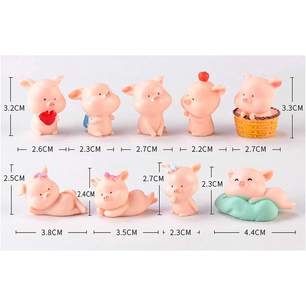 9 chiếc Kawaii Hình con heo thu nhỏ Hình tượng động vật thổ dân Đồ chơi Lucky Piggies Bánh Topper Đồ trang trí Nhựa DIY Craft Project Decor